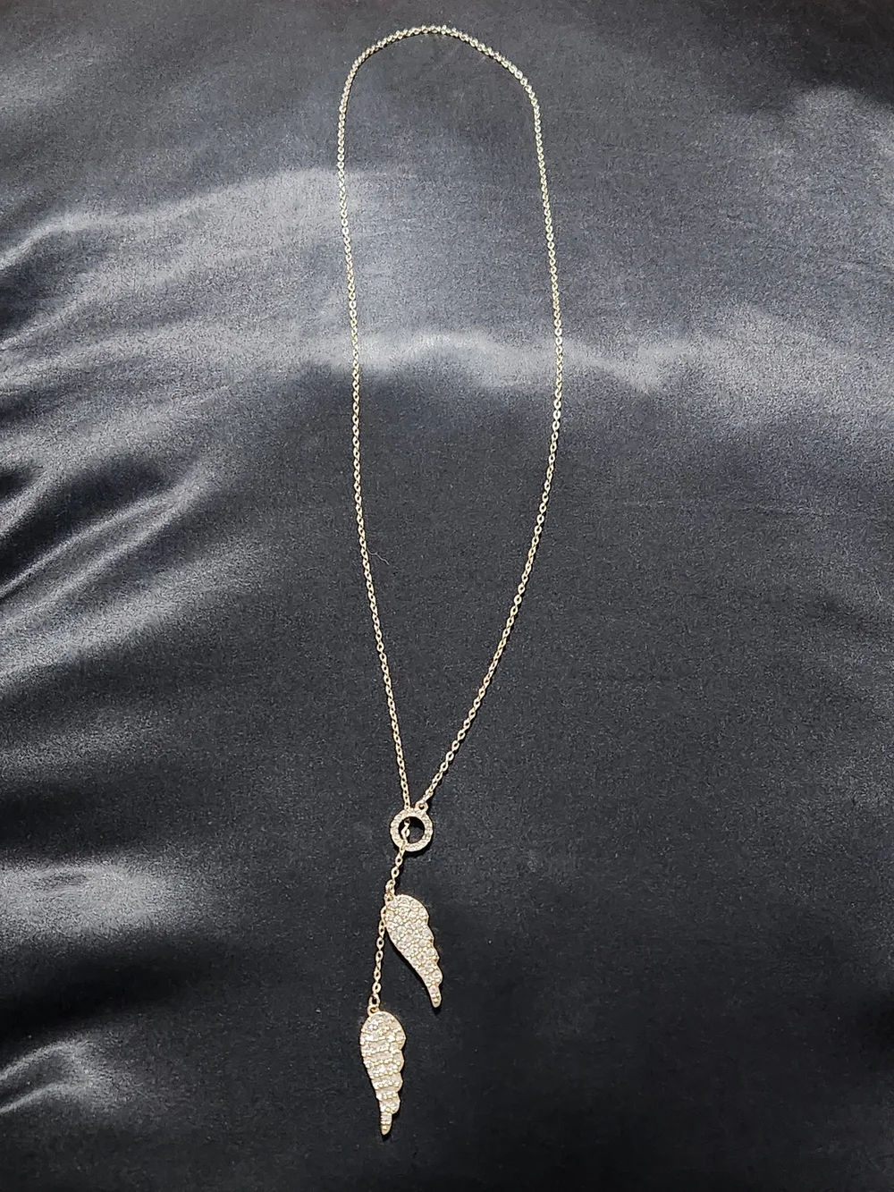 ​Goldtone Rhinestone Angel Wings Y-Necklace Lariat Drop Charm ​